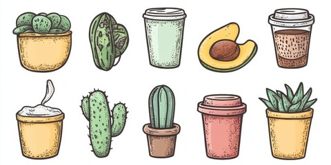 Coffee cups with various plant cuttings.