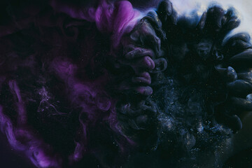 Abstract colorful background. Moving flow of purple paints, fluid liquid art, space sky
