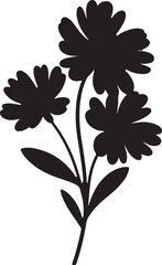Black Silhouette of Three Stylized Flowers with Leaves on a White Background Simple Floral Design Element Botanical Illustration Dark Floral Motif