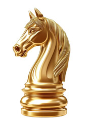 golden knight chess piece on white background.