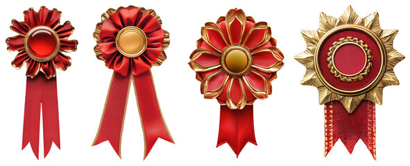 award ribbons set, red and gold, isolated on white background