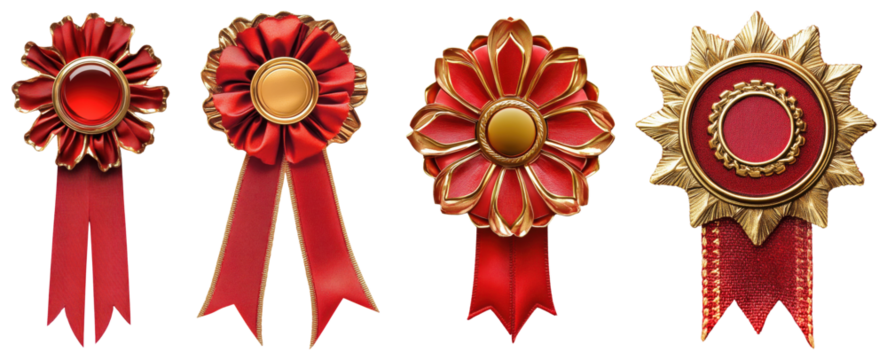 award ribbons set, red and gold, isolated on white background