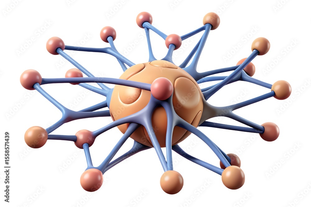 Poster abstract molecular structure with central orb and connecting spheres