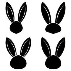 Four black rabbit heads with long ears in different shapes on a white background in a symmetrical layout