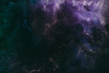 Abstract colorful background. Moving flow of purple paints, fluid liquid art, space sky