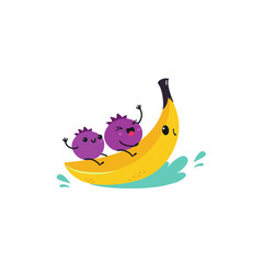 Summer Banana and Grape Duo Sliding in Splash