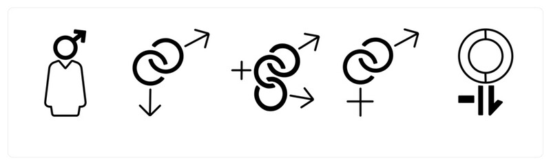 A set of 5 mix icons as gender, bisexual, male