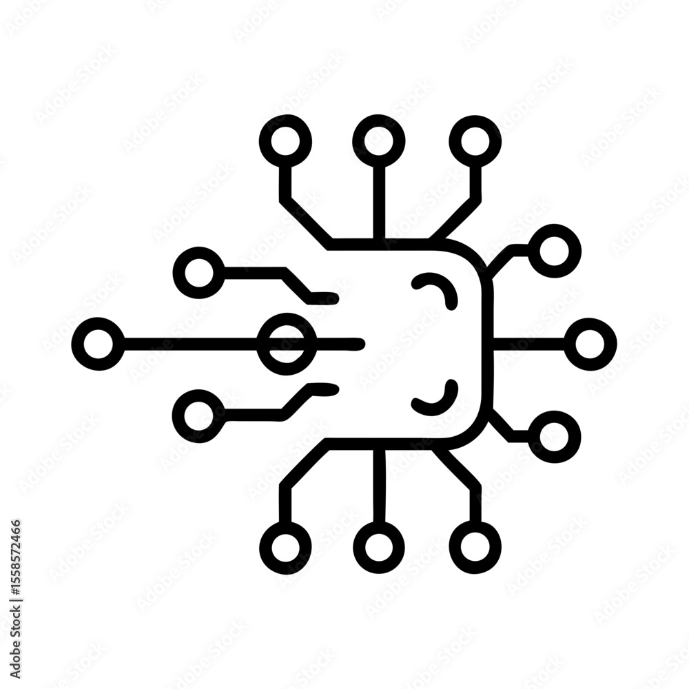 Aufkleber deep learning circuit line art icon – minimal ai tech vector on white