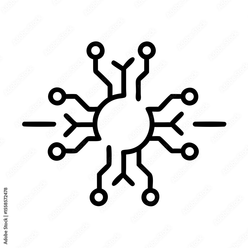 Aufkleber deep learning circuit line art icon – minimal ai tech vector on white