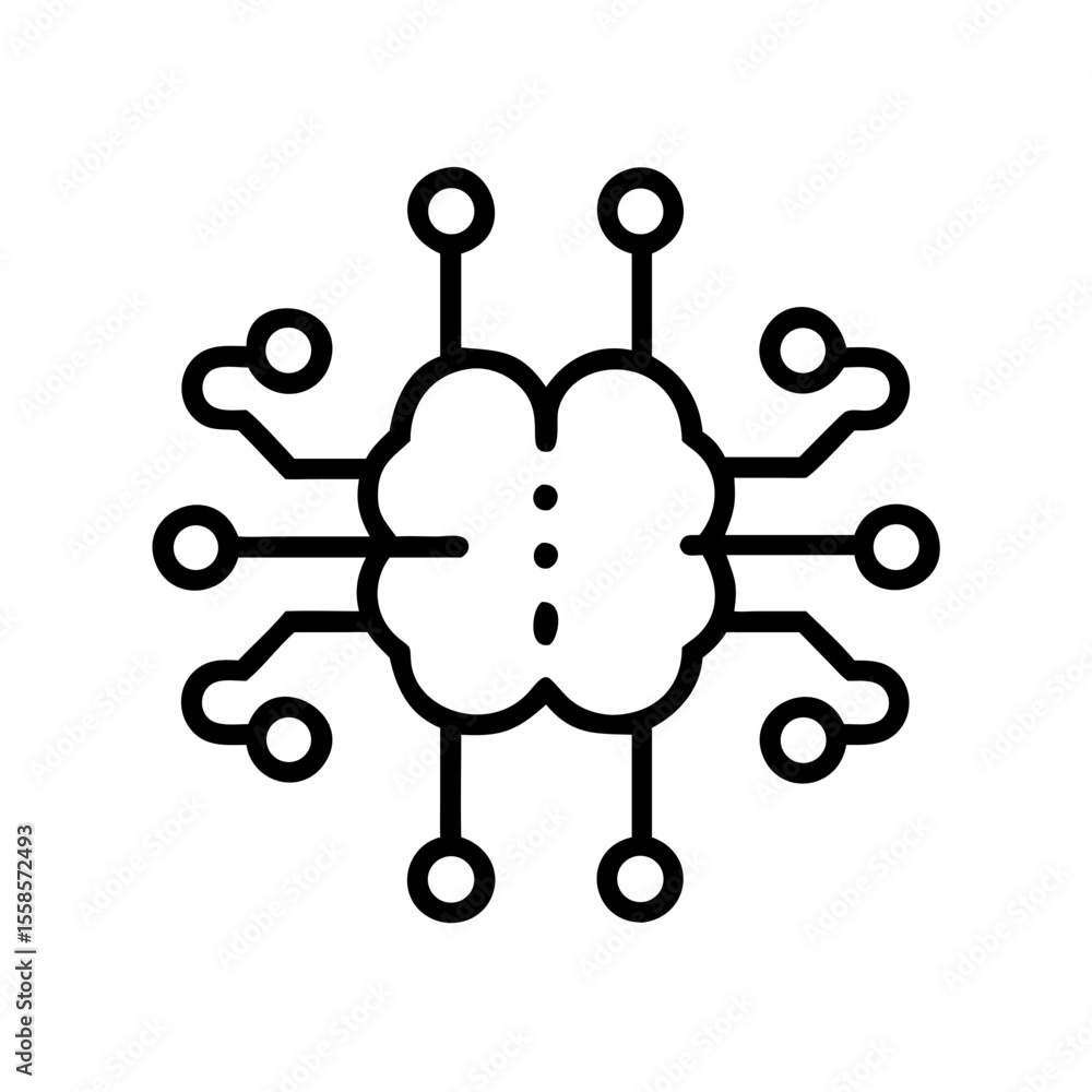 Aufkleber deep learning circuit line art icon – minimal ai tech vector on white