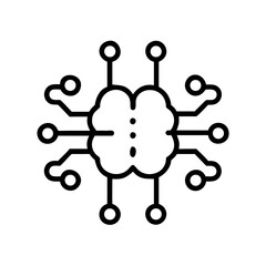 Deep Learning Circuit Line Art Icon – Minimal AI Tech Vector on White