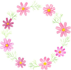 水彩で描いたコスモスのリース