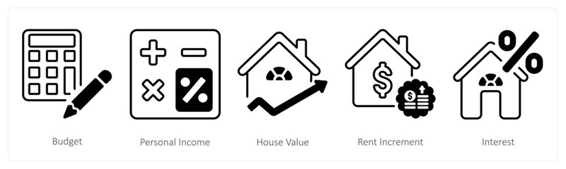 Fototapeta premium A set of 5 mix icons as budget, personal income, house value