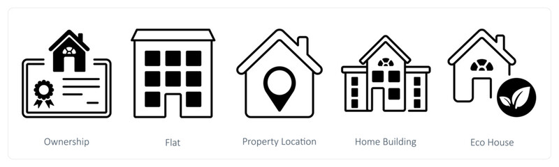 A set of 5 mix icons as ownership, flat, property location