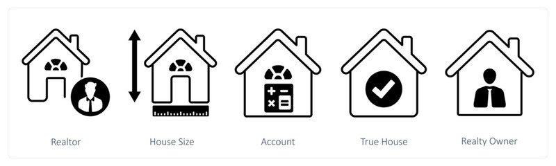 A set of 5 mix icons as realtor, house size, account