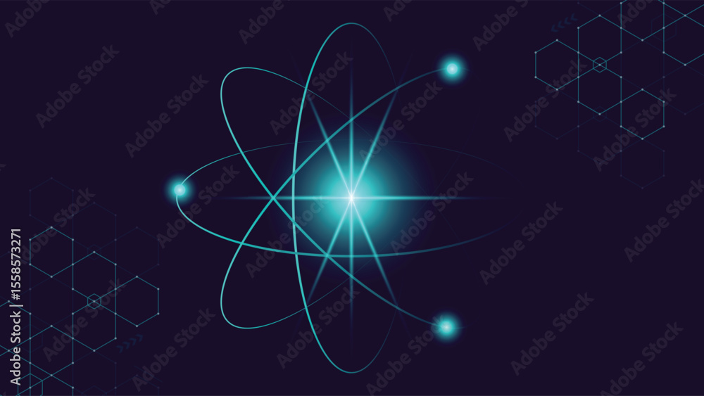 Aufkleber glowing atomic structure background with blue particles and light trails perfect for science technol
