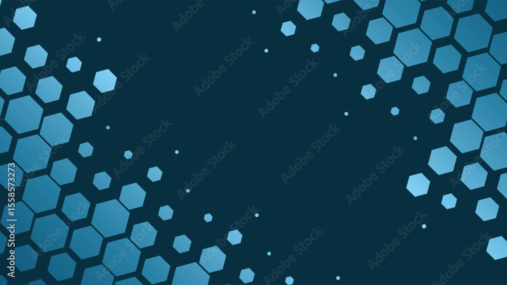 Aufkleber scattered hexagon background featuring blue geometric shapes on dark surface perfect for modern digi