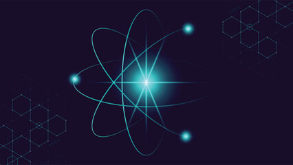 Glowing atomic structure background with blue particles and light trails perfect for science technology digital art physics themes and modern futuristic designs for creative projects © Town GFX