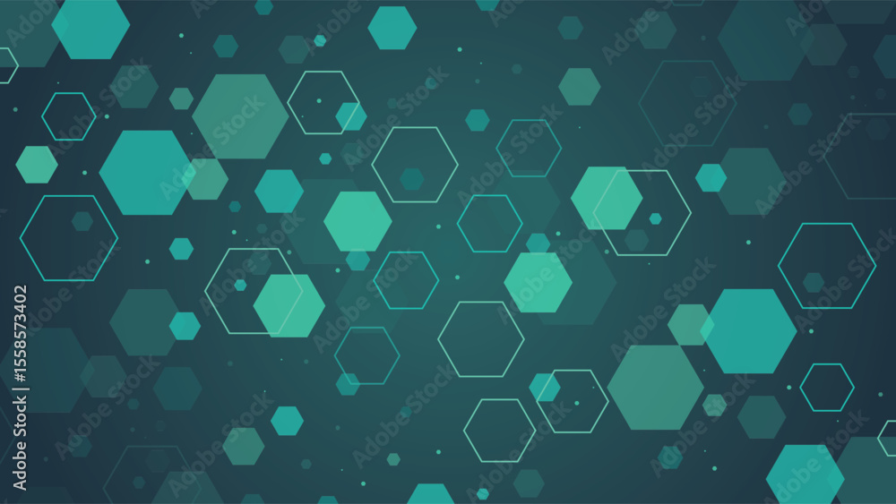 Poster teal hexagon background featuring modern geometric shapes in abstract style perfect for digital art 