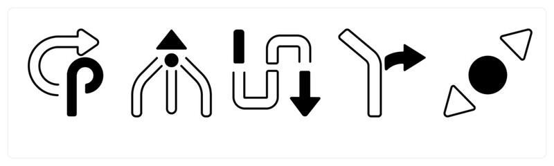 A set of 5 mix icons as arrow, map, navigation