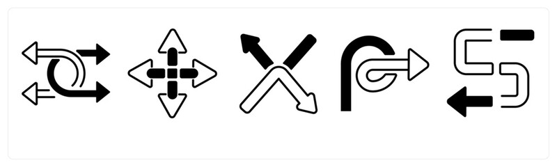 A set of 5 mix icons as arrow, map, navigation