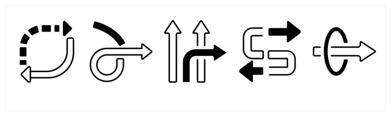 A set of 5 mix icons as arrow, map, navigation