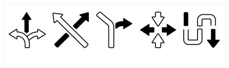 A set of 5 mix icons as arrow, map, navigation