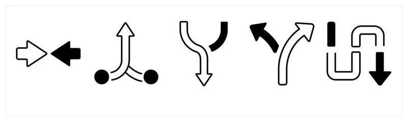 A set of 5 mix icons as arrow, map, navigation