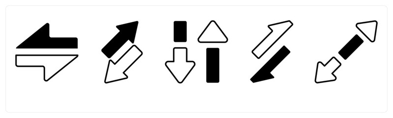 A set of 5 mix icons as arrow, map, navigation
