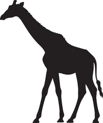 Black Silhouette of a Giraffe Walking Side Profile View African Animal Wildlife Graphic Design Element