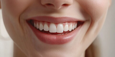 The image depicts a woman with her mouth open, showing teeth. She has a cheerful expression and appears to be in motion or speaking.