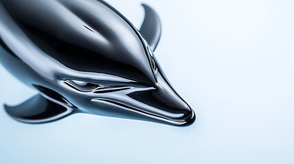 Sleek black dolphin sculpture against a soft blue background, showcasing artistic craftsmanship