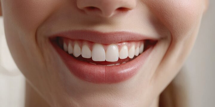 The image depicts a woman with her mouth open, showing teeth. She has a cheerful expression and appears to be in motion or speaking.