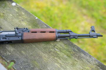 Shooting range isolated subject, Gun barrel close up, selective focus, fun activity, second...