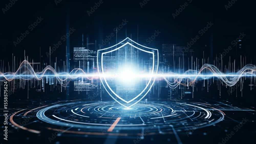 Wall mural digital shield: cyber security protection with data streams and technology