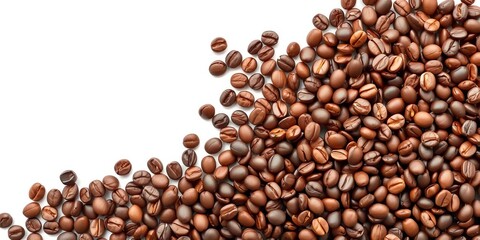 Obraz premium A rich pile of coffee beans, showcasing their texture and individual details against a stark white backdrop, food, drink