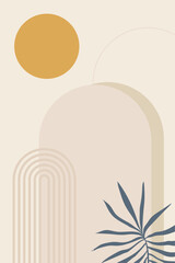 Modern nature-themed design with flowing shapes and golden sun circle