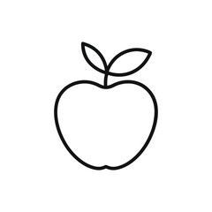 Apple line art on white background, line art apple with leaf.