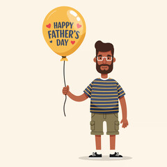 A man with glasses holds a Happy Fathers Day balloon