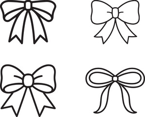 Set of Bow Outline Icons - Ribbon Gift Decoration Elements