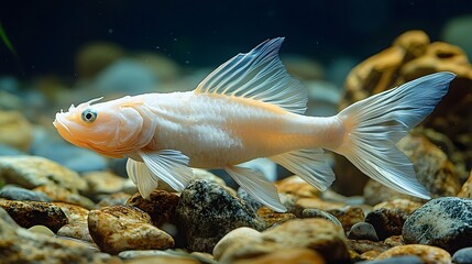 Obraz premium Albino catfish resting near river rocks under soft lighting