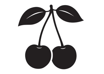 cherries with leaf logo silhouette vector, cherries with leaf logo icon, cherry fruit silhouette vector illustration, two cherries with leaves food and fruit design silhouette logo vector 