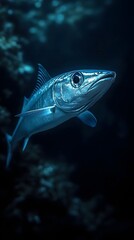Fototapeta premium A solitary barracuda gliding through the deep dark waters