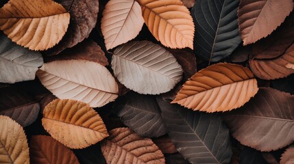 Autumnal Leaf Texture: Close-up of Fallen Leaves in Earthy Tones