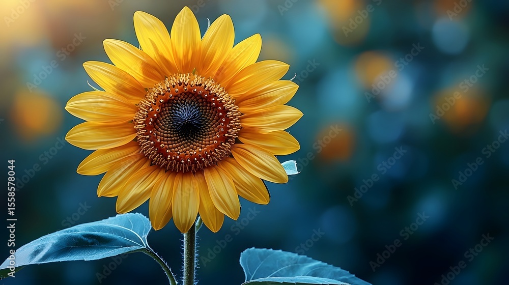 Poster sunflower blending into a geometric abstract pattern