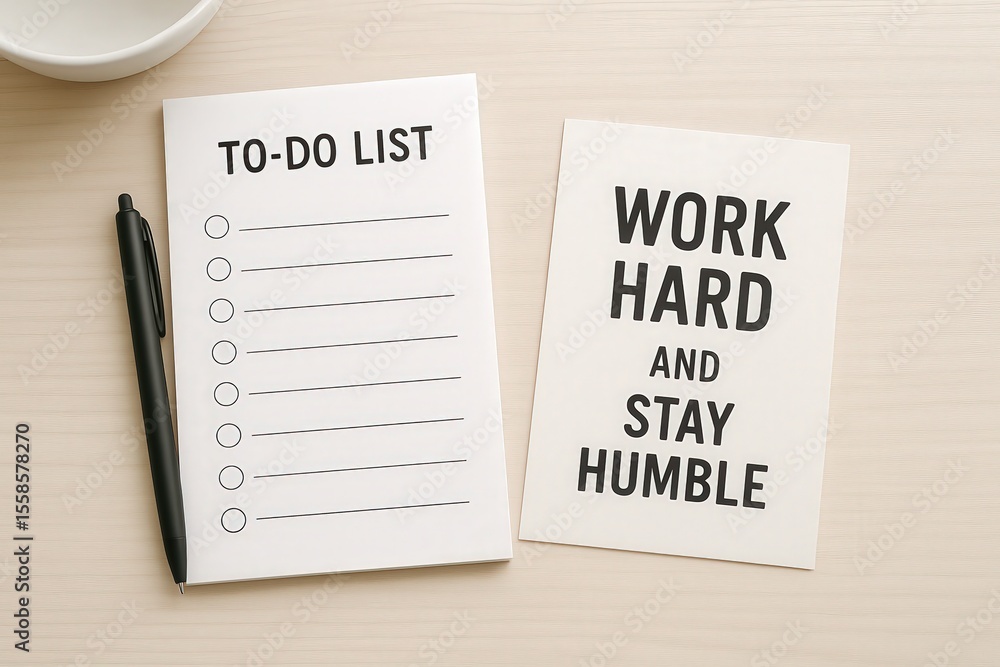 Poster work life balance productivity routine concept. notepad with motivational quotes and a to-do list on