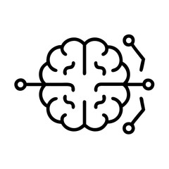 Digital Brain Mapping Line Icon – Futuristic AI Head Vector on White Background