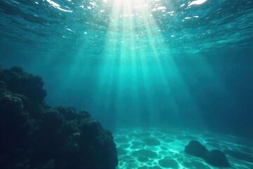 Obraz premium Ethereal Underwater Dreamscape Teal, Blue, and Green Hues Blend in Peaceful Subsurface Glow, Perfect for Abstract Art and Design