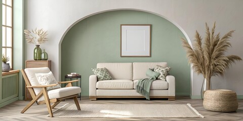 Cozy Living Room with Archway Sofa Chair and Pampas Grass Decor