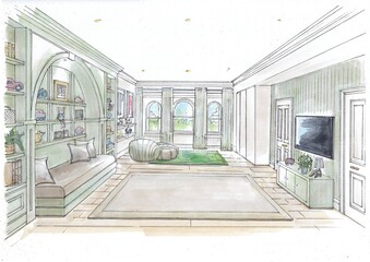 Coloue sketch of  children's playroom